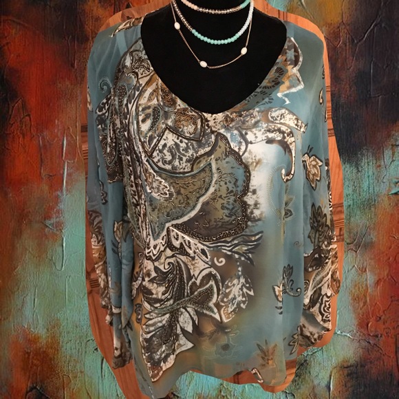 Tops - Beaded elegant poncho top/cami SIZE L